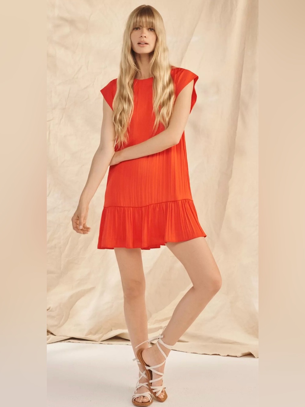 Maeve Anthropologie The Flouncy Tunic Dress Coral Orange Mini Length Size XS